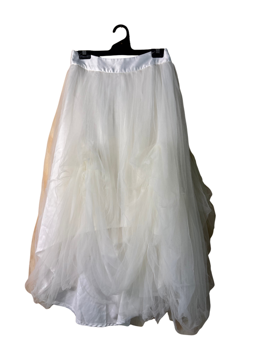 White Mesh Long Ruched Midi Skirt