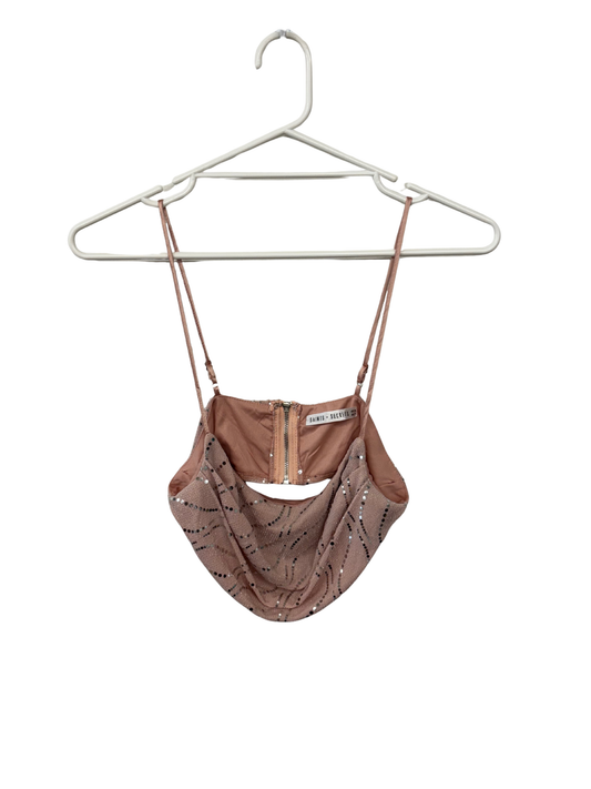 Light Pink & Silver Sparkly Ruched Crop Strappy Top