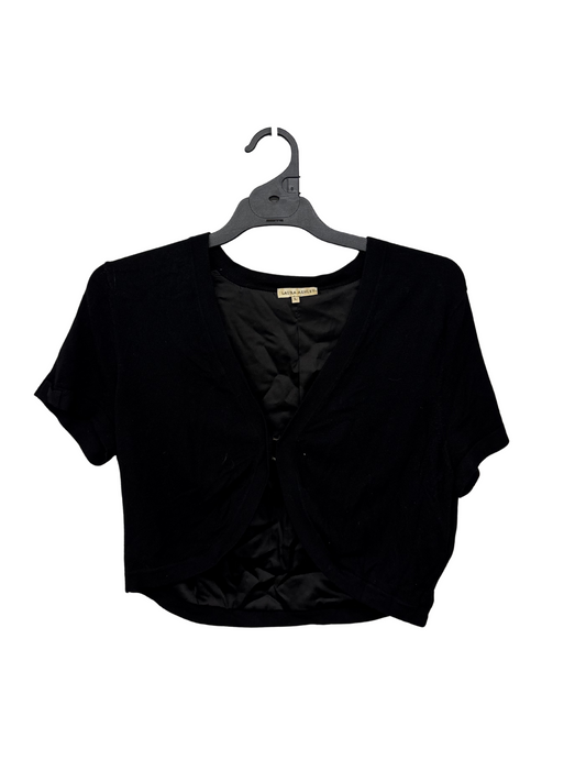Black Short Sleeve Hook Front Crop Cardigan