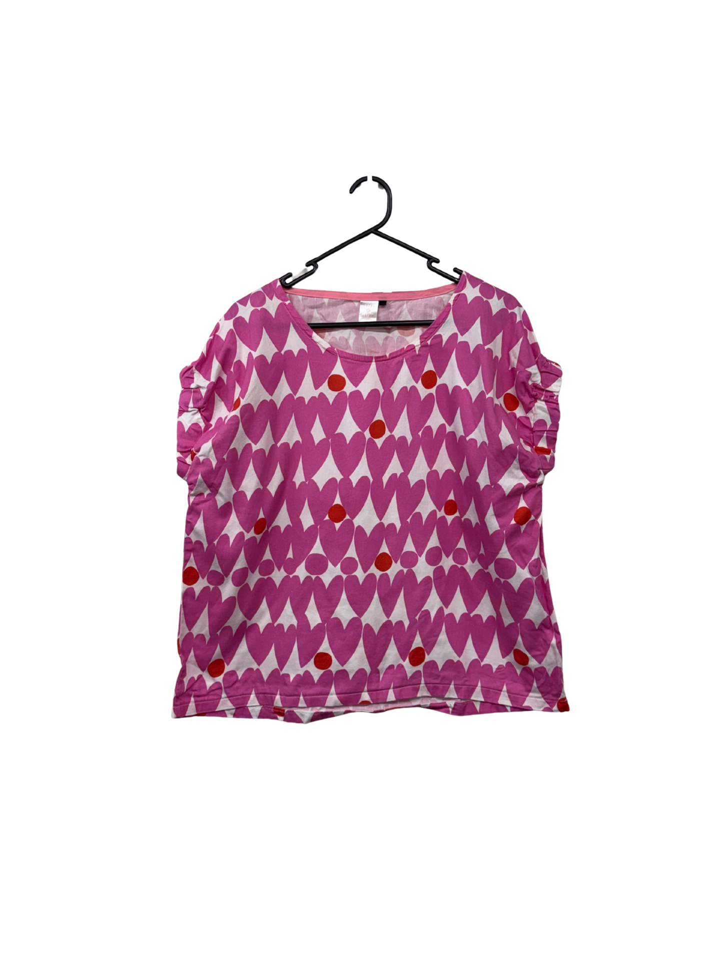 Pink & White Heart Pattern Elasticated Puff Sleeve Top