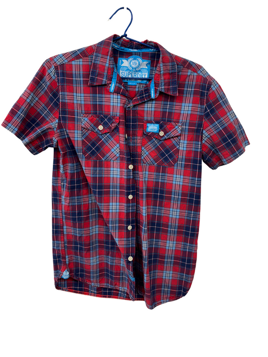 Red & Blue Check Short Sleeve Fitted Button Up Shirt
