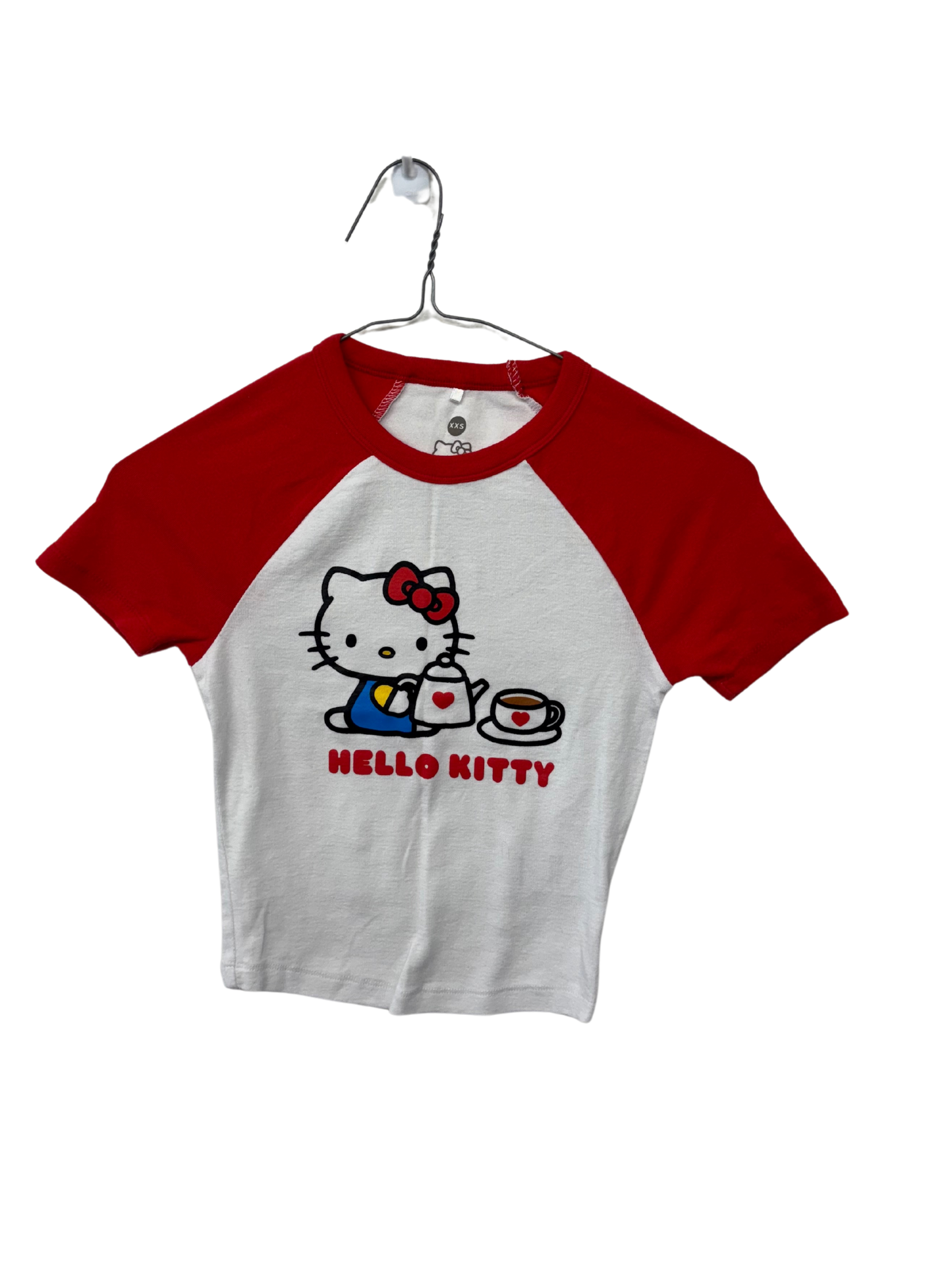 Red & White Baby Tee Crop Top with Hello Kitty Logo