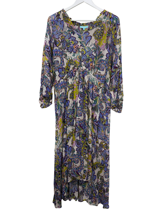 Green, Purple, Pink & Blue Semi-Sheer Floral Maxi Dress