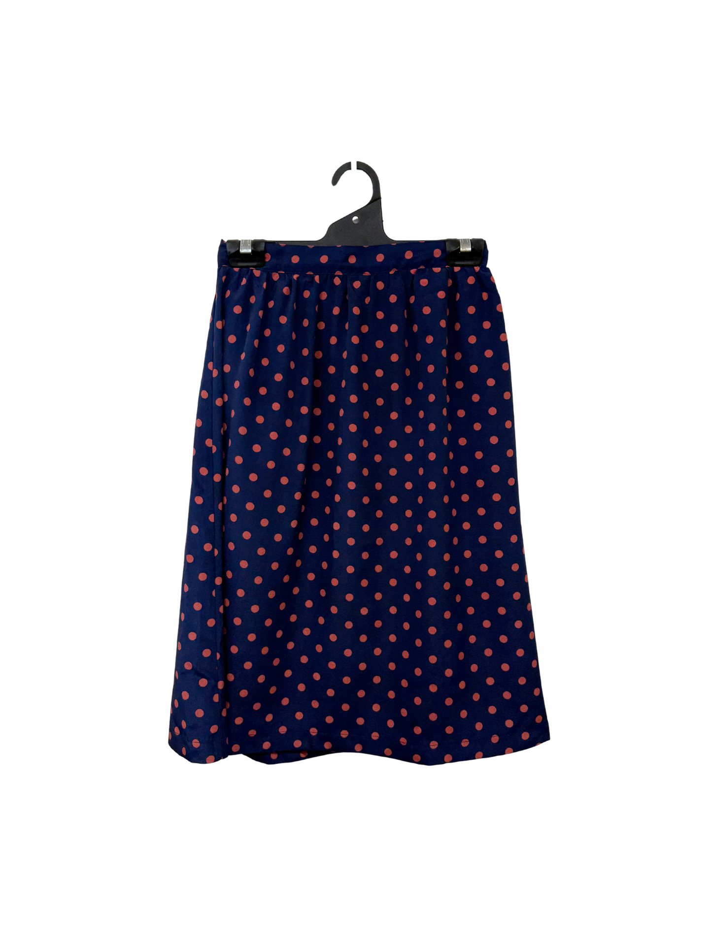 Navy/Pink Pleated Polka Dot Midi Skirt