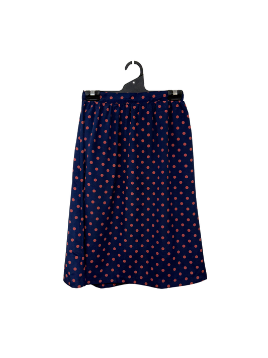 Navy/Pink Pleated Polka Dot Midi Skirt