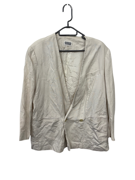 Vintage White Collarless Double Breasted Blazer