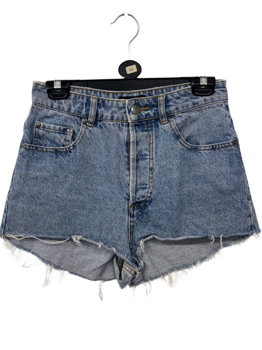 Blue Denim Highwaisted Shorts with Frayed Hem