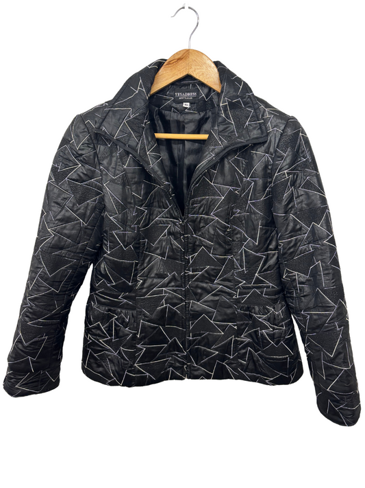Vintage Black Abstract Patchwork Zip Up Puffy Jacket