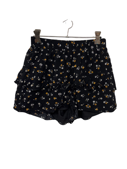Black Ruffle Shorts with White & Yellow Floral Print