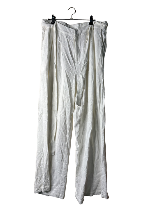 White Wide Leg Pants with Waist Tie