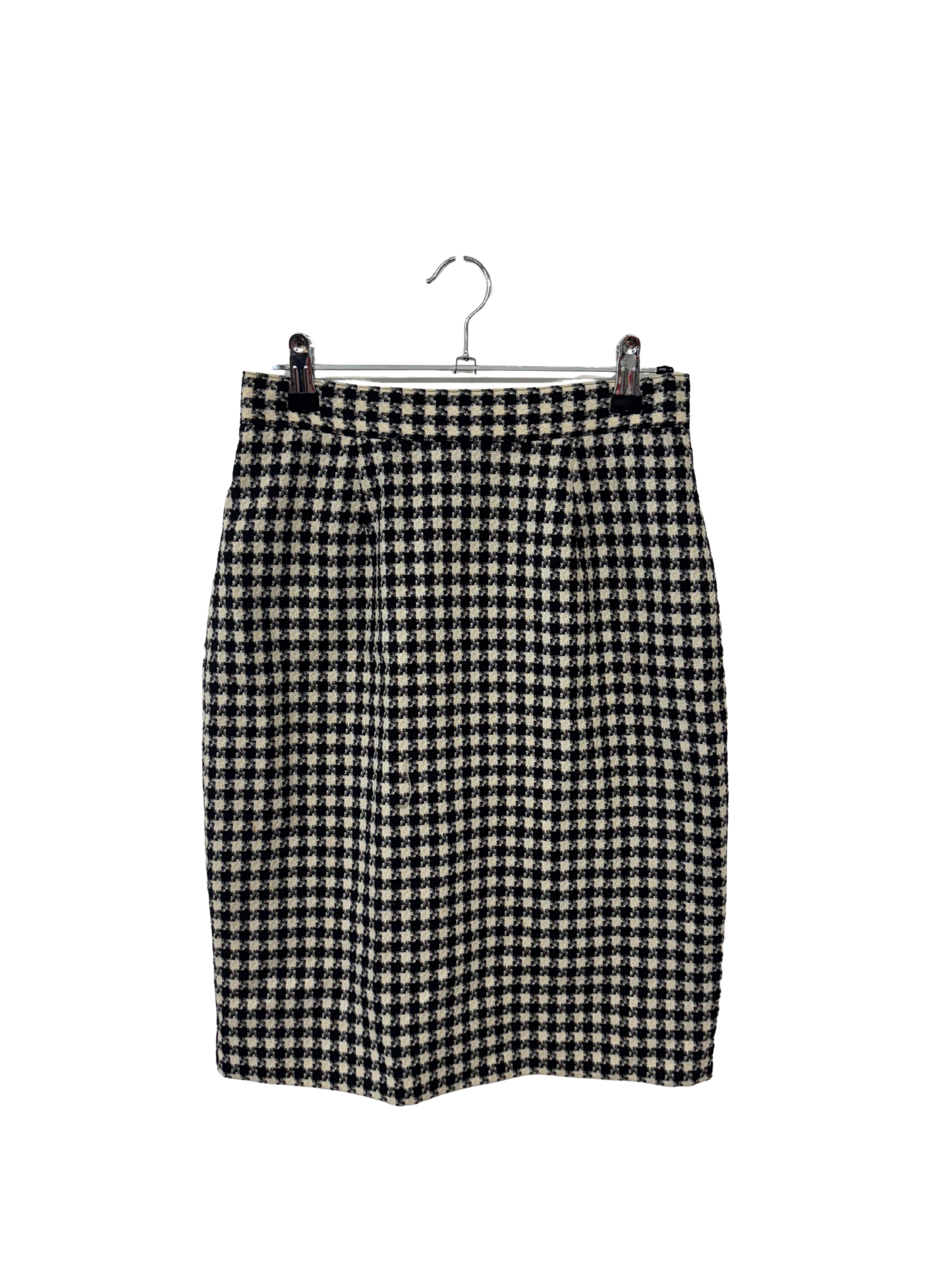 Vintage Cream & Black Houndstooth Fitted Knee Length Skirt