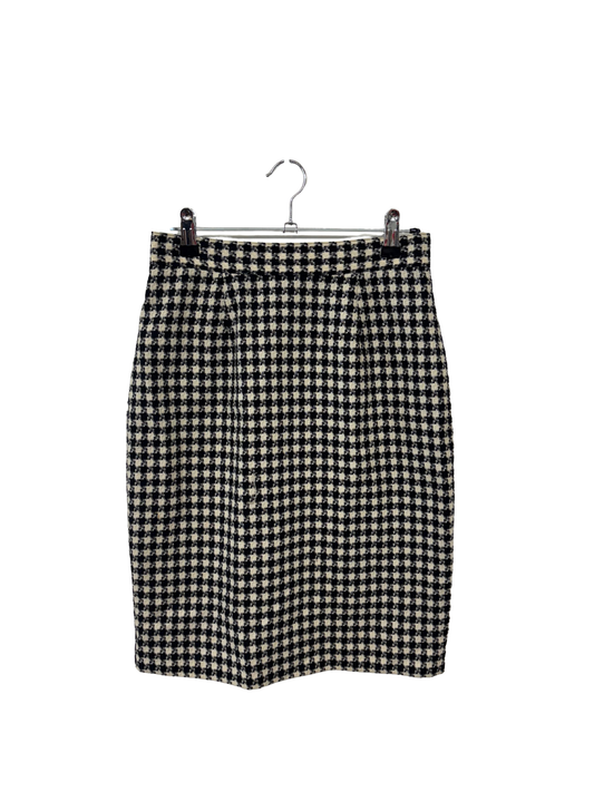 Vintage Cream & Black Houndstooth Fitted Knee Length Skirt