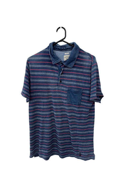 Blue, White, Red Stripe Short Sleeve Polo Shirt