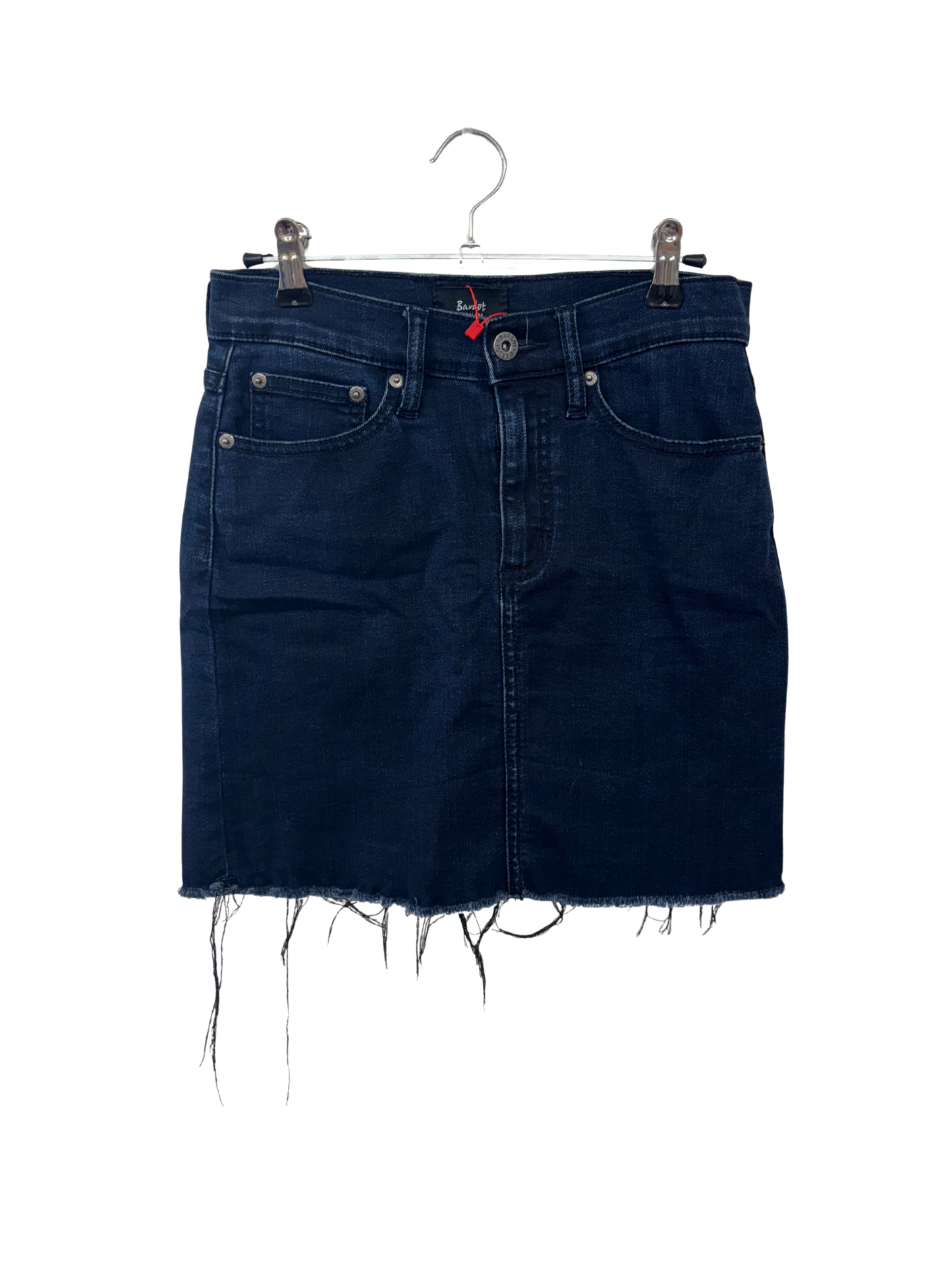 Dark Blue Raw Hem Stretchy Fitted Denim Skirt
