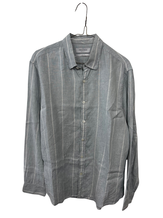 Light Blue/Green & White Stripe Long Sleeve Button Up Shirt