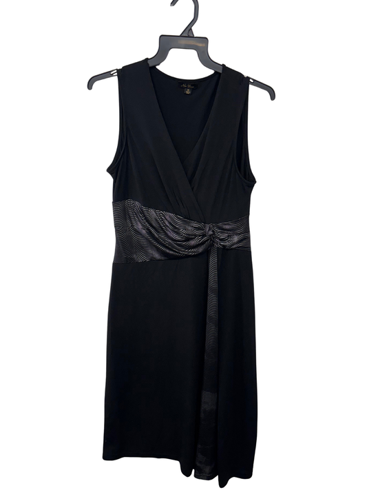 Black Sleeveless Midi Dress with Silver Waist Detail