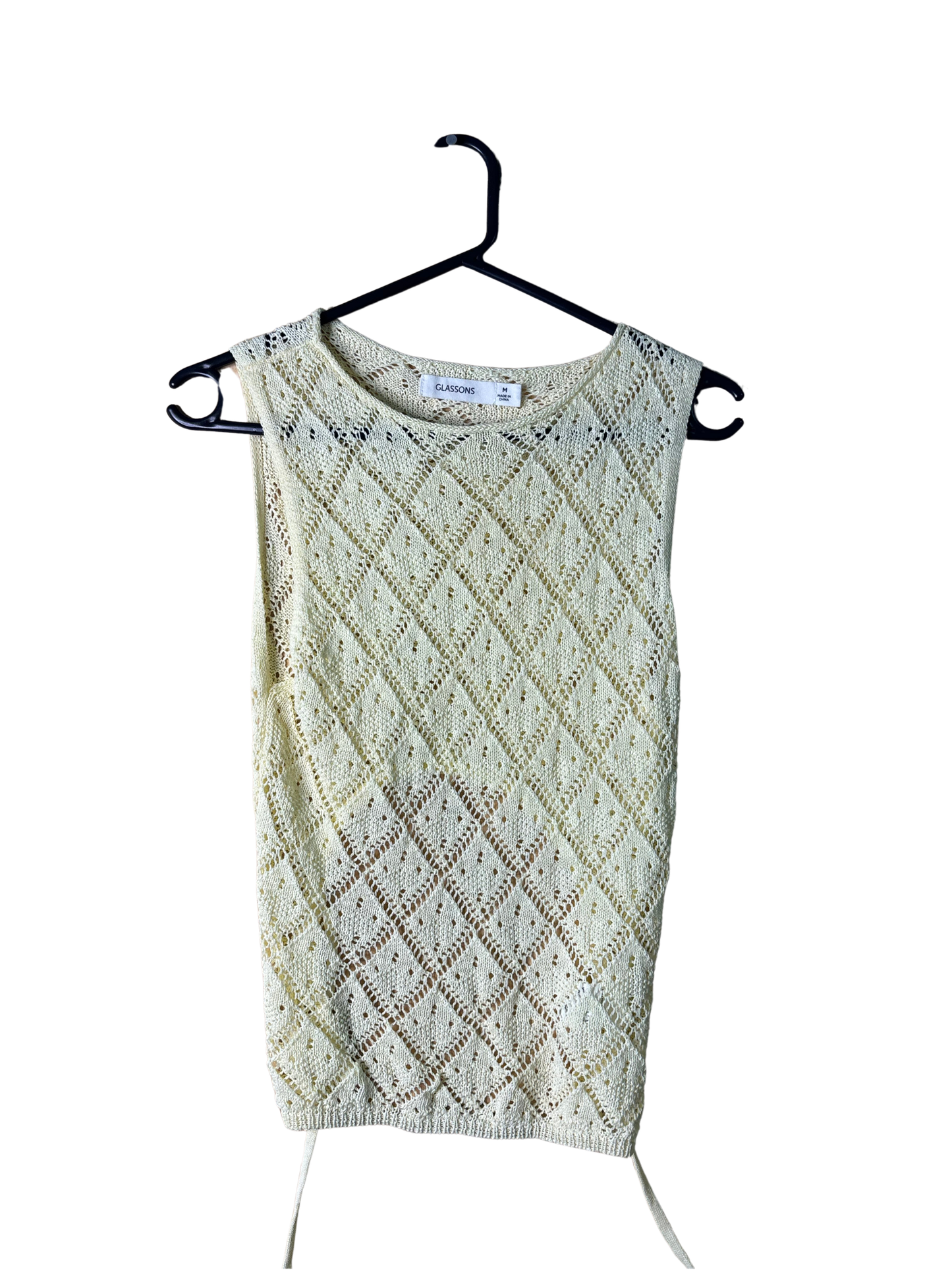 Light Yellow Knit Sleeveless Tie Back Top