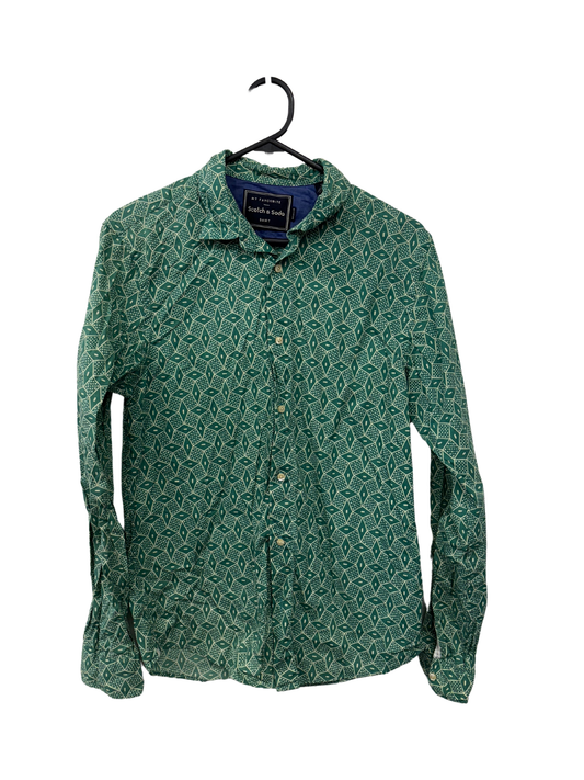 Green & Cream Print Long Sleeve Button Up Shirt