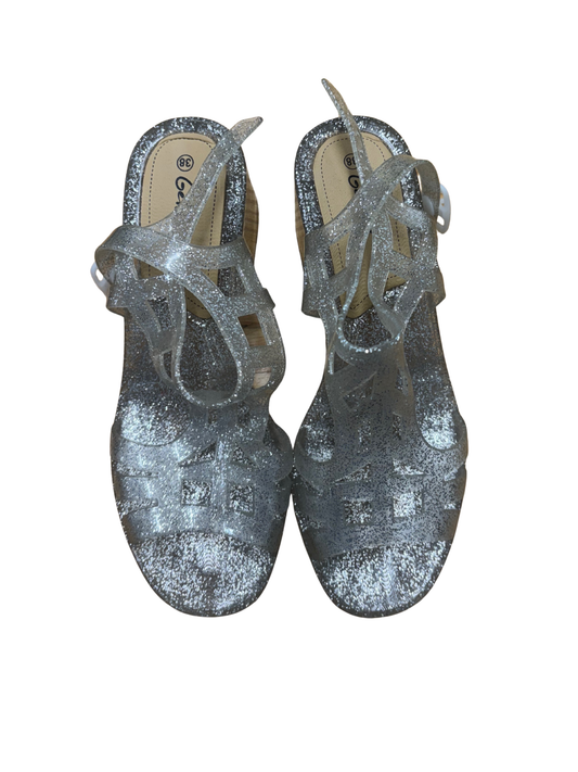 Clear Silver Glitter Heel Sandals