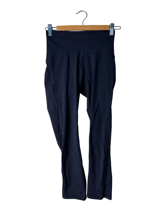 Black Knee Length Activewear Tights with Mesh Side Panels