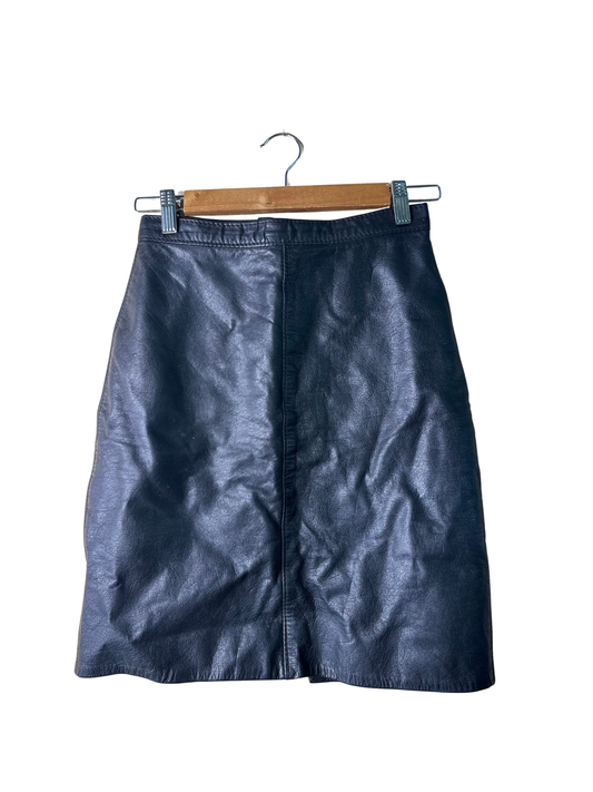 Vintage Black Leather Knee Length Skirt