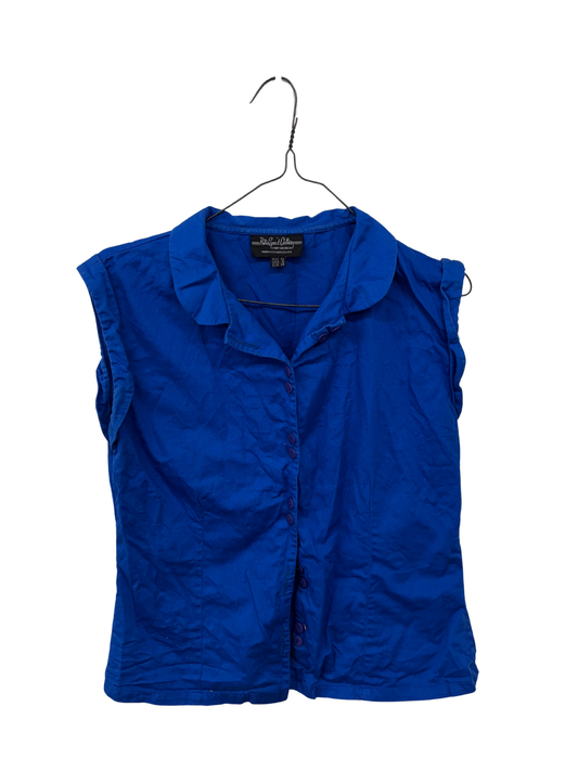 Dark Blue Sleeveless Button Up Top