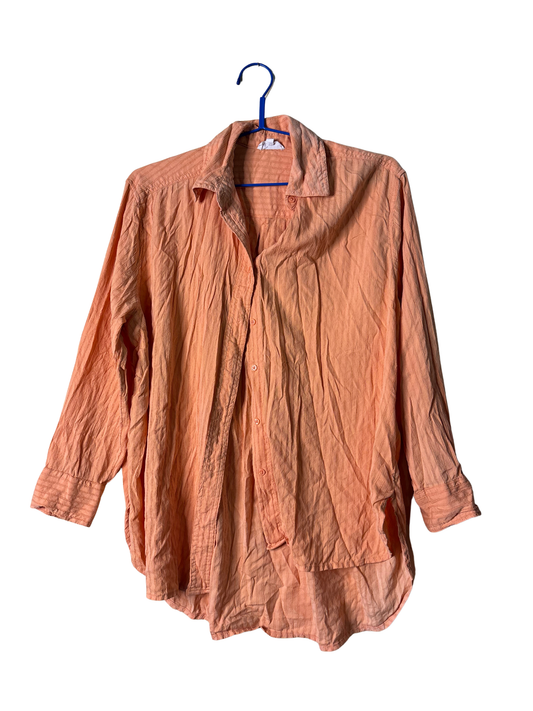 Light Orange Textured Button Up Oversized Shirt