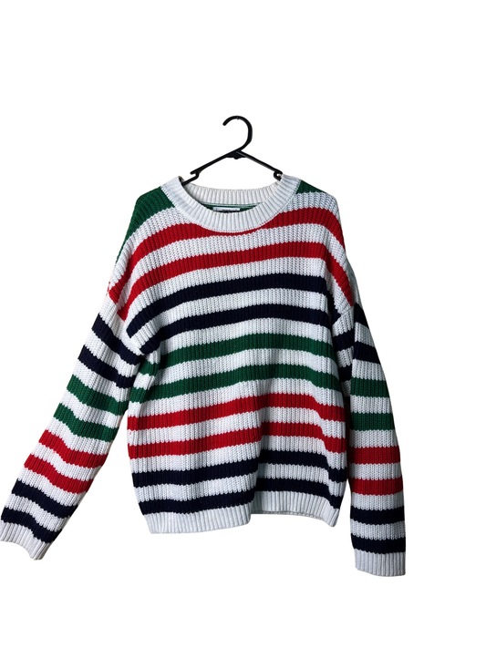 White, Red, Blue, Green Stripe Long Sleeve Knit Jumper