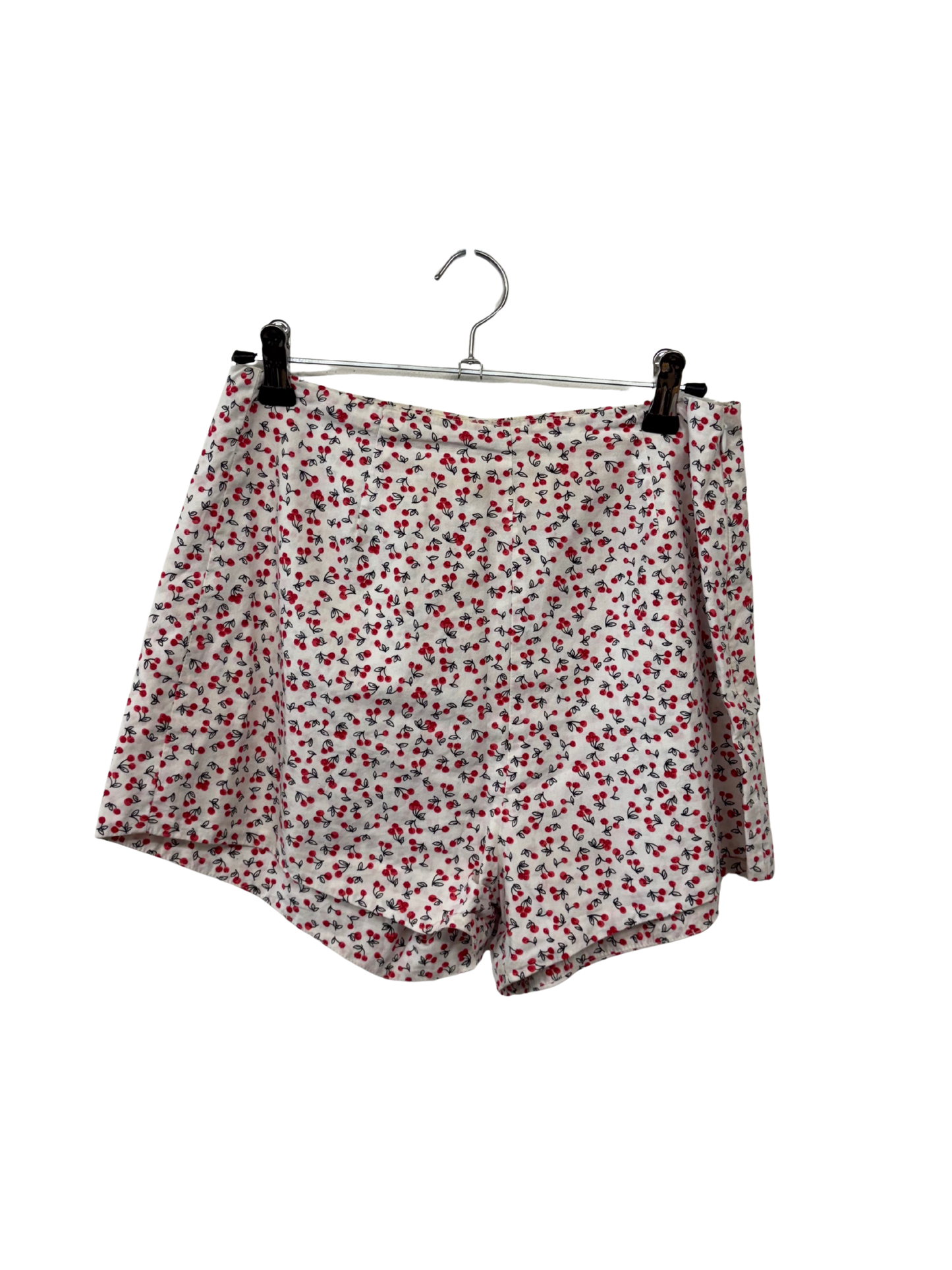 White, Red, Black Cherry Print Highwaisted Shorts