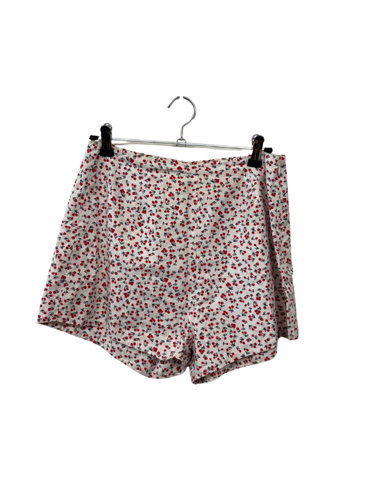 White, Red, Black Cherry Print Highwaisted Shorts
