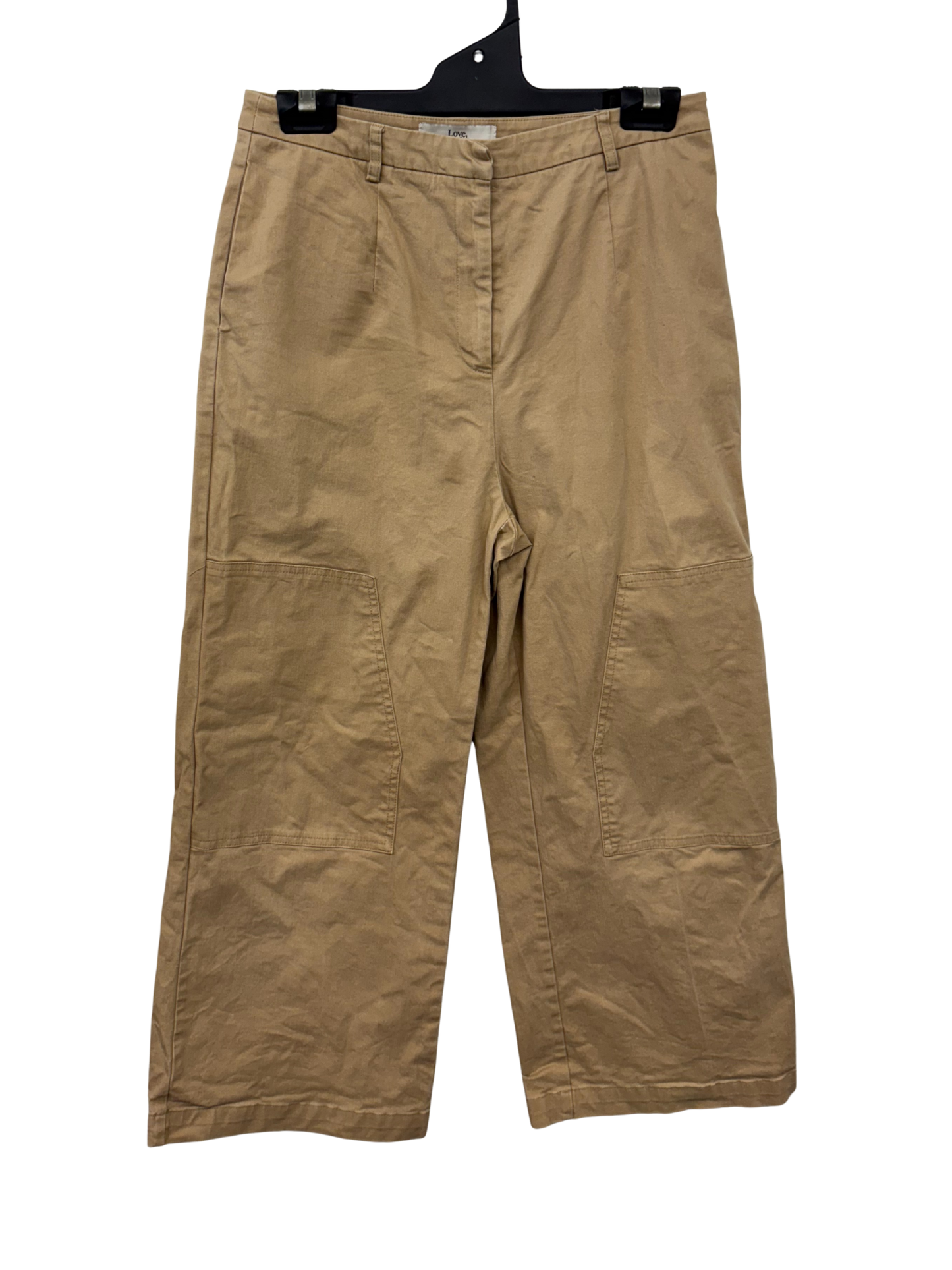 Beige Mid Rise Wide Leg 3/4 Pants