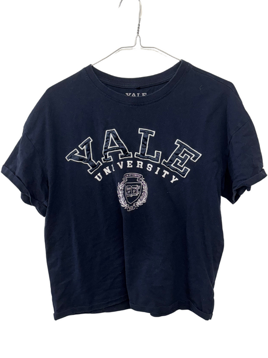 Dark Blue Short Sleeve Boxy Cut Embroidered T Shirt