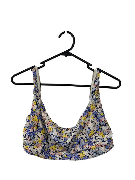 Blue, White, Yellow Floral Print Square Cut Bikini Top