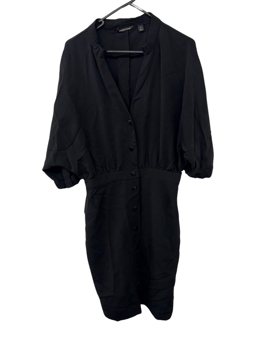 Black Batwing Snap Button up Knee Length Puffy Sleeve Dress