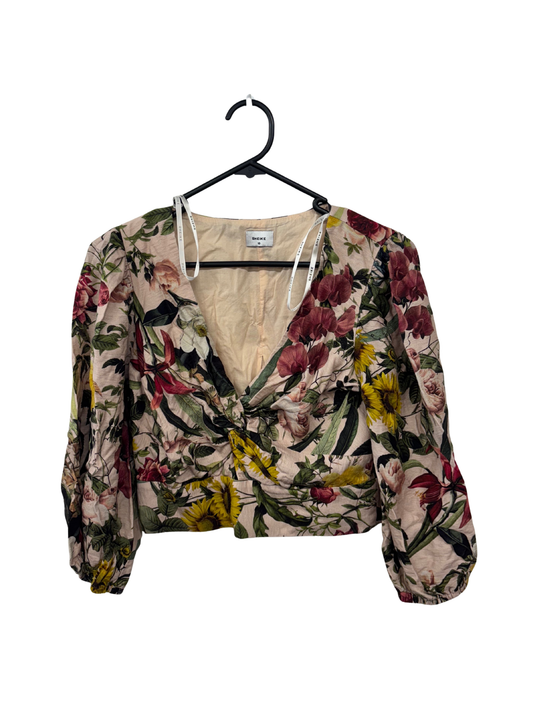 Light Pink & Floral Print Short Sleeve Top