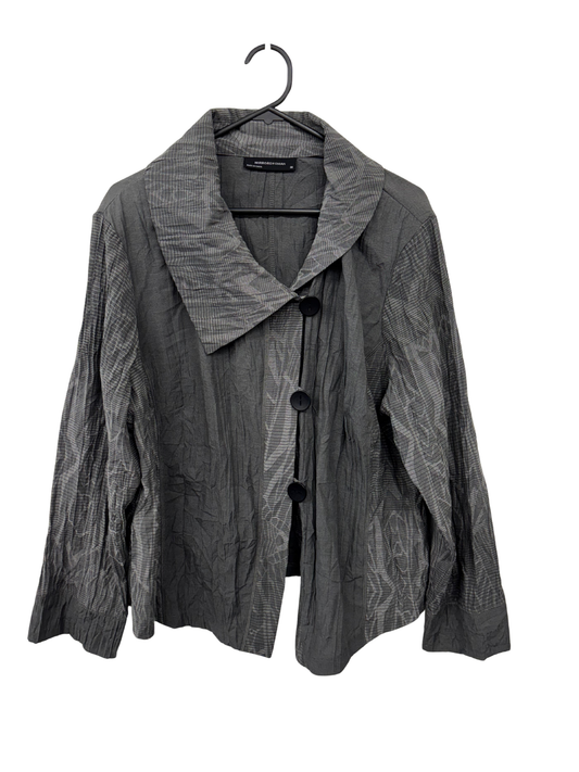 00s Grey Asymmetrical Long Sleeve Top with Large Buttons