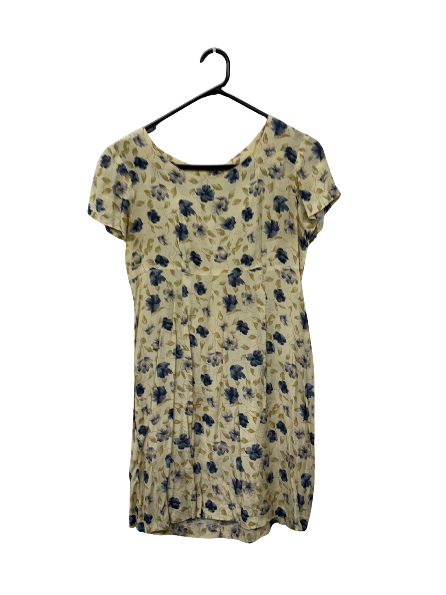 Pale Yellow & Blue Floral Short Sleeve Mini Dress