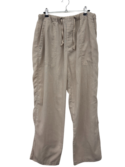 Beige Mid Rise Straight Leg Pants