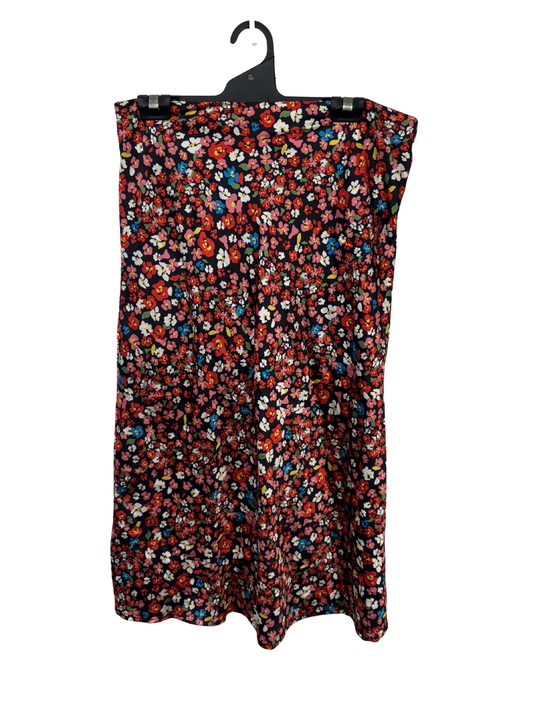 Black, Red & Multicolour Floral Midi Skirt