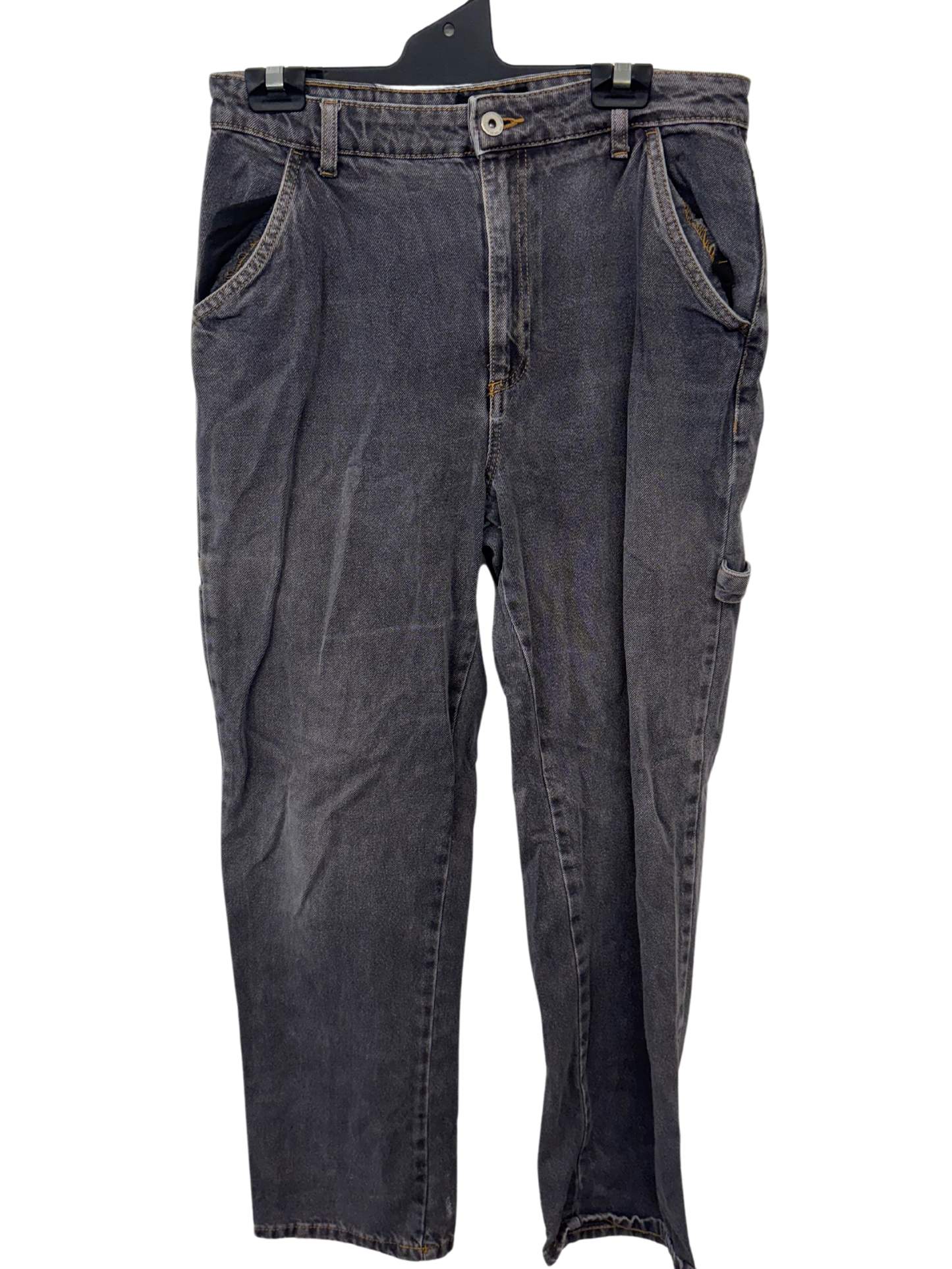 Grey Washed Out Straight Leg Cargo Jeans