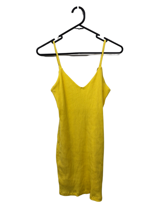 Yellow Rib Knit Strappy Mini Dress