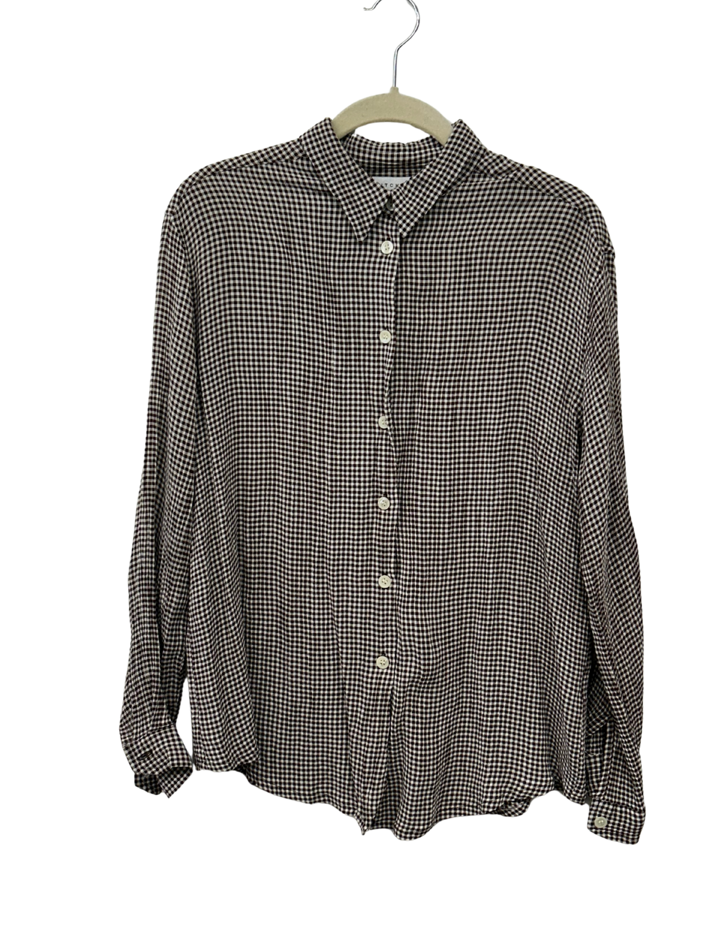 Brown & White Gingham Semi-Sheer Long Sleeve Button Up Shirt