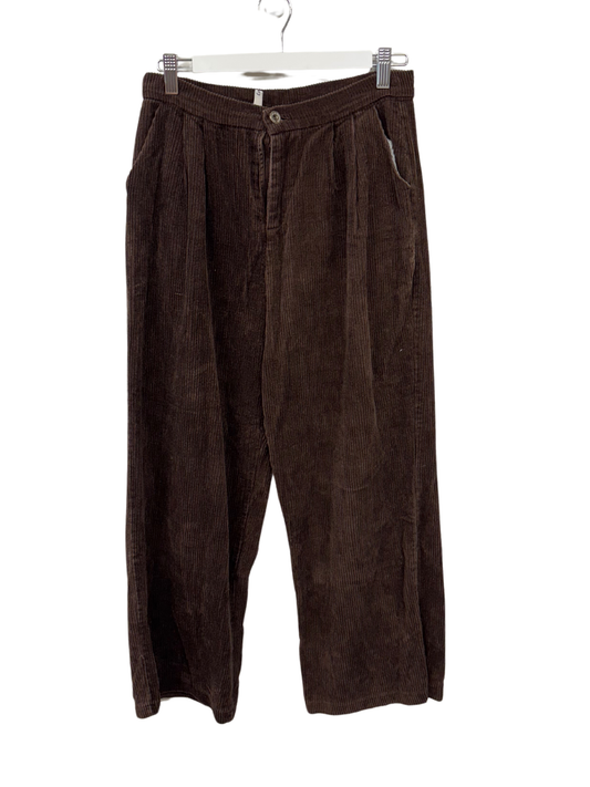 Brown Highwaisted Wide Leg Corduroy Ankle Length Pants