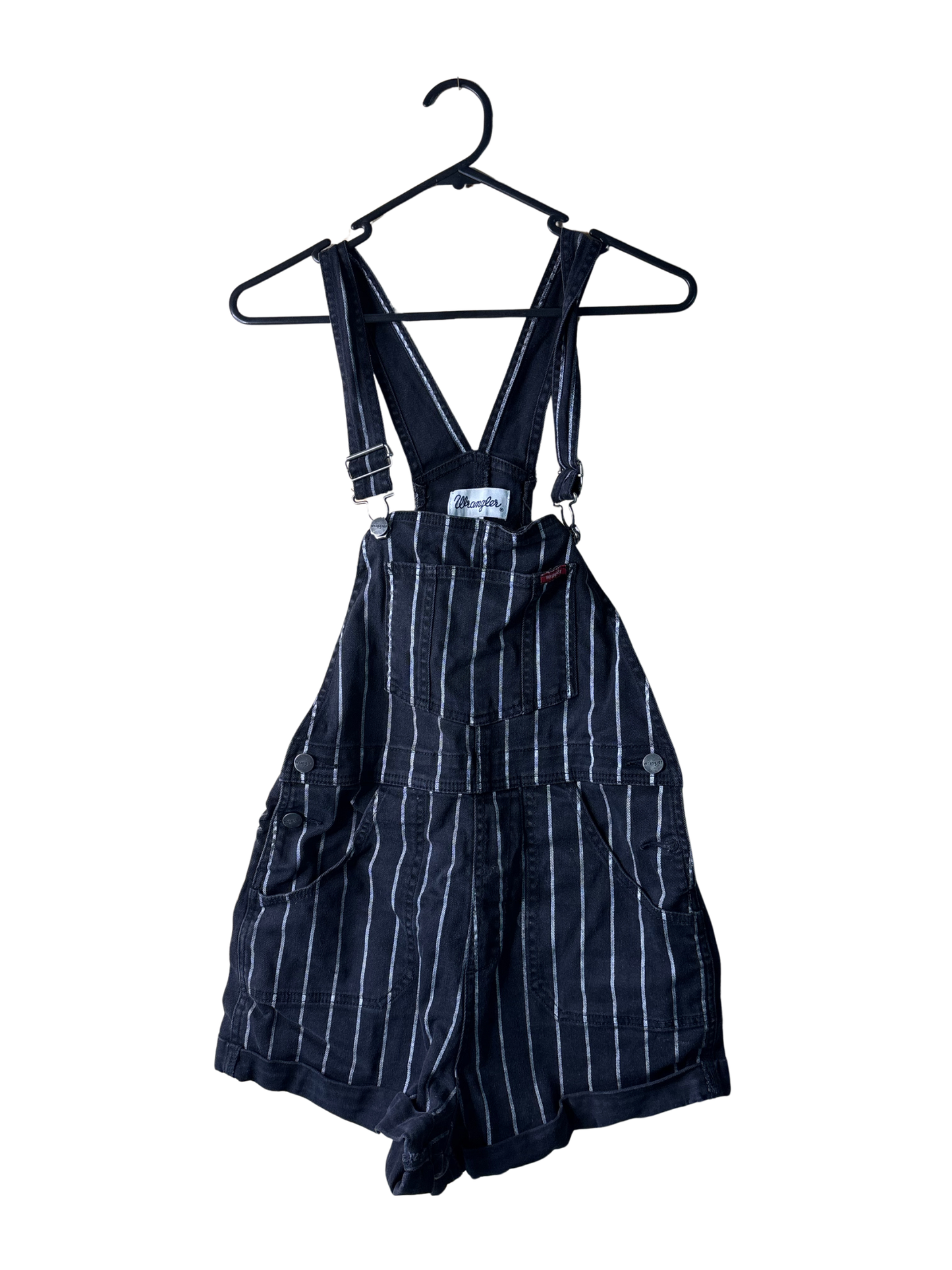 Black & White Stripe Denim Short Overalls