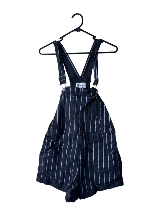 Black & White Stripe Denim Short Overalls