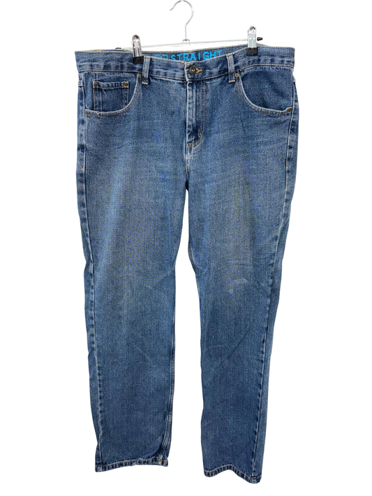 Blue Mid Rise Straight Leg Jeans
