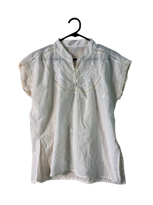Vintage White Semi-Sheer Crochet Cotton Top