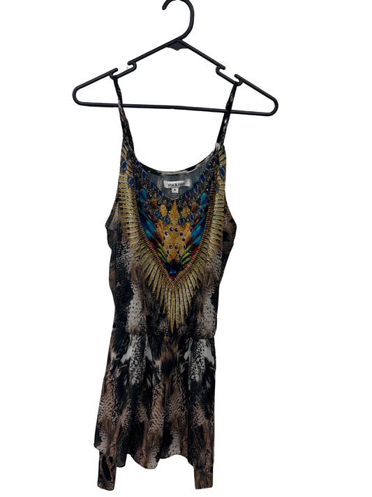 Black, Cream & Diamante Strappy Playsuit with Tie