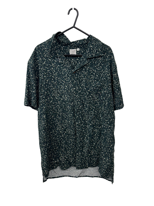 Green & Cream Pattern Short Sleeve Button Up Oversized Shirt
