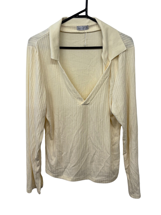 Cream Long Sleeve Cropped Polo Rib Knit Top